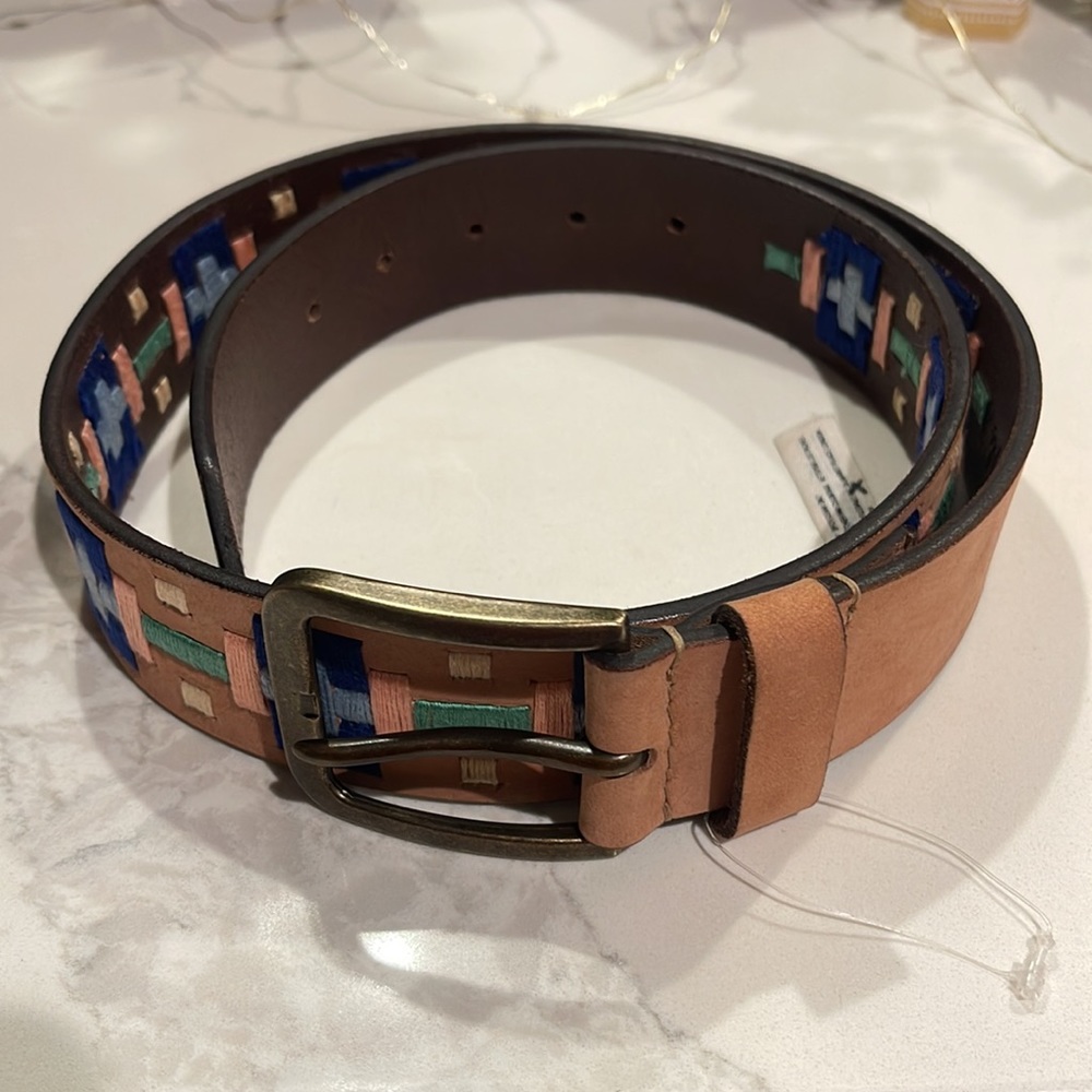 NWOT Free People High Summer
Embroidered Neutral Tan Bohemian
Leather Belt - Picture 5 of 9